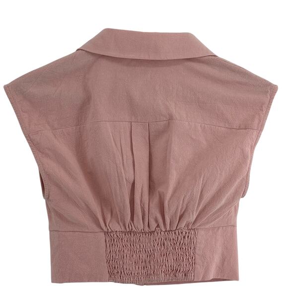 Cider Button Up Blouse XS Pastel Pink Sleeveless Cropped Soft Girl Balletcore - Picture 2 of 4